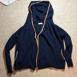 Abercrombie & Fitch Navy Blue Hooded Sweater with Tan Trim Women’s Size Large